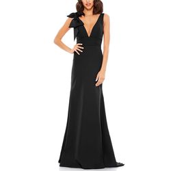 Style 49454 Mac Duggal Black Size 4 V Neck Polyester Train 49454 A-line Dress on Queenly