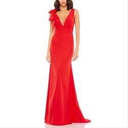 Style 49454 Mac Duggal Red Size 8 Plunge 49454 A-line Dress on Queenly