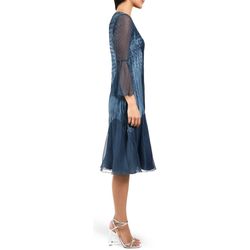Komarov Blue Size 10 V Neck Bell Sleeves Floor Length A-line Dress on Queenly