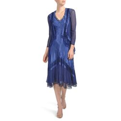 Komarov Blue Size 10 Floor Length V Neck Ombre A-line Dress on Queenly