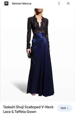 Style CY21268L Tadashi Shoji Blue Size 12 Long Sleeve Floor Length A-line Dress on Queenly
