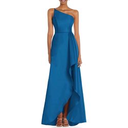 Alfred Sung Blue Size 20 Polyester A-line One Shoulder Side slit Dress on Queenly