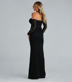 Style 05002-7486 Windsor Black Size 4 Sweetheart Sleeves Military Sheer Mermaid Dress on Queenly