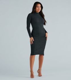 Style 05102-5222 Windsor Black Size 8 Long Sleeve High Neck Tall Height Side slit Dress on Queenly