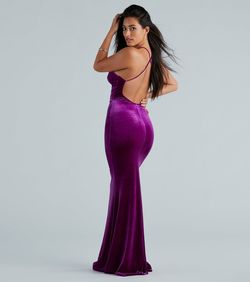 Style 05002-7675 Windsor Pink Size 4 Velvet Wedding Guest Spaghetti Strap Mermaid Dress on Queenly