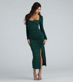 Style 05001-1238 Windsor Green Size 12 Mini Jersey Shiny Side slit Dress on Queenly
