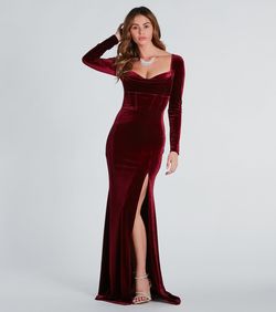 Style 05002-7624 Windsor Red Size 0 Sleeves Prom Jersey Wedding Guest Bridesmaid Side slit Dress on Queenly