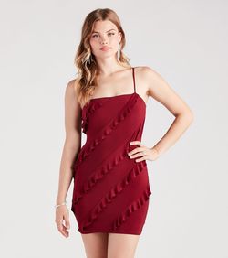Style 05101-2562 Windsor Red Size 4 Spaghetti Strap Tall Height Mini Square Neck Cocktail Dress on Queenly