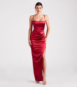 Style 05002-7198 Windsor Red Size 12 Wedding Guest Corset Plus Size Side slit Dress on Queenly