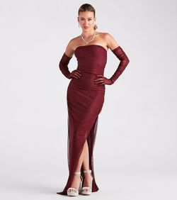Style 05002-7316 Windsor Red Size 0 High Neck Jersey 05002-7316 Shiny Side slit Dress on Queenly