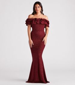 Style 05002-7179 Windsor Red Size 0 Prom Military Ruffles Mermaid Dress on Queenly