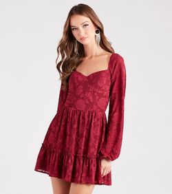 Style 05101-2604 Windsor Red Size 4 Padded Long Sleeve Tall Height Cocktail Dress on Queenly