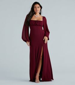 Style 05002-7655 Windsor Red Size 4 Tulle Sheer Floor Length Side slit Dress on Queenly