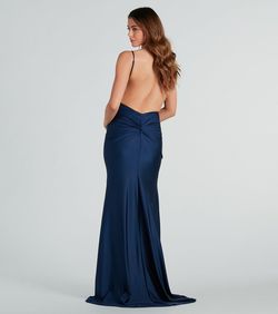 Style 05002-7879 Windsor Blue Size 12 Bridesmaid Floor Length Satin Mermaid Dress on Queenly