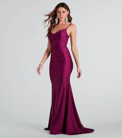 Style 05002-7877 Windsor Purple Size 12 Plus Size Floor Length Prom Mermaid Dress on Queenly
