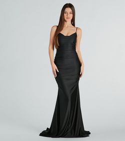 Style 05002-7638 Windsor Black Size 0 Floor Length Bridesmaid Mermaid Dress on Queenly