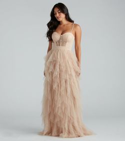 Style 05002-2706 Windsor Nude Size 4 Prom Jersey Wedding Guest Ruffles Straight Dress on Queenly
