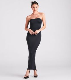 Style 05102-5175 Windsor Black Size 12 Fitted Strapless Wedding Guest Jersey Side slit Dress on Queenly