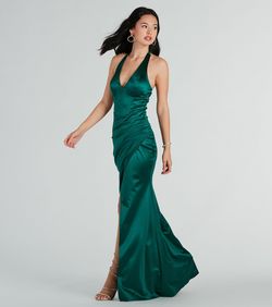 Style 05002-7849 Windsor Size L Bridesmaid Halter Satin Green