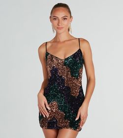 Style 05103-5191 Windsor Multicolor Size 4 Prom Sequined Spaghetti Strap Tall Height Cocktail Dress on Queenly