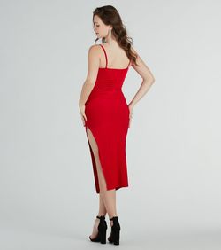 Style 05102-5521 Windsor Red Size 0 Square Neck Prom Wedding Guest Spaghetti Strap Jersey Side slit Dress on Queenly