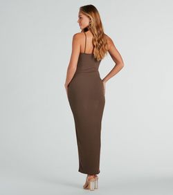 Style 05102-5522 Windsor Brown Size 4 Spaghetti Strap Square Neck Straight Dress on Queenly