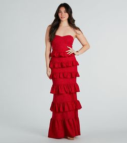 Style 05002-7965 Windsor Red Size 0 Ruffles Military Custom Straight Dress on Queenly