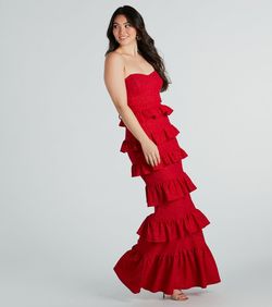 Style 05002-7965 Windsor Red Size 4 Prom Ruffles Custom Straight Dress on Queenly