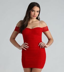 Style 05103-5284 Windsor Red Size 4 Padded Jewelled Spaghetti Strap Cocktail Dress on Queenly