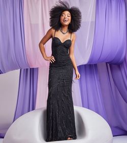 Style 05002-7809 Windsor Black Size 0 Sweetheart Jewelled Military Sheer Floor Length Mermaid Dress on Queenly