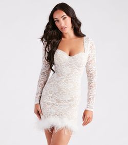 Style 05001-1749 Windsor White Size 8 Feather Lace 05001-1749 Bachelorette Cocktail Dress on Queenly