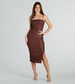Style 05101-2963 Windsor Brown Size 0 Mini Sheer Square Neck Side slit Dress on Queenly