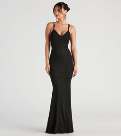 Style 05002-2533 Windsor Black Size 0 Party 05002-2533 Jersey Spaghetti Strap Mermaid Dress on Queenly