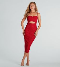 Style 05001-2080 Windsor Red Size 12 Party 05001-2080 Jersey Side slit Dress on Queenly