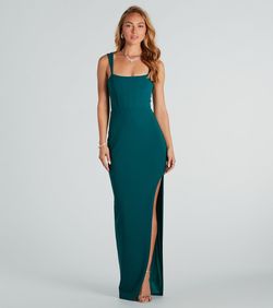 Style 05002-7897 Windsor Green Size 4 05002-7897 Floor Length Square Neck Side slit Dress on Queenly
