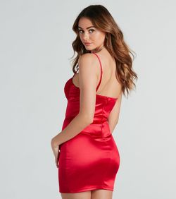 Style 05103-5317 Windsor Red Size 8 Party Corset Satin Jersey Sheer Cocktail Dress on Queenly