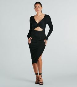 Style 06005-1906 Windsor Black Size 12 V Neck Plus Size Cut Out Tall Height Side slit Dress on Queenly