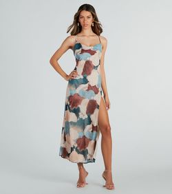 Style 05102-5525 Windsor Nude Size 12 A-line Print Side slit Dress on Queenly
