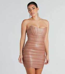 Style 05103-5360 Windsor Nude Size 4 05103-5360 Sheer Strapless Mini Cocktail Dress on Queenly