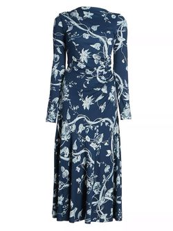 Style 1-1229335372-5481 ERDEM Blue Size 12 Straight Free Shipping Print Tall Height Plus Size Cocktail Dress on Queenly