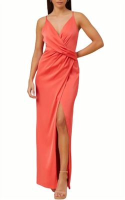 Style 1-1393776303-2168 AIDAN MATTOX Pink Size 8 Satin Black Tie Floor Length Side slit Dress on Queenly