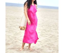 Style 1-1464736772-2696 Outerknown Pink Size 12 Magenta Side slit Dress on Queenly