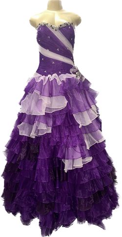 Style 800493126 Q by DaVinci Purple Size 6 Quinceanera Prom Jersey Ball gown on Queenly