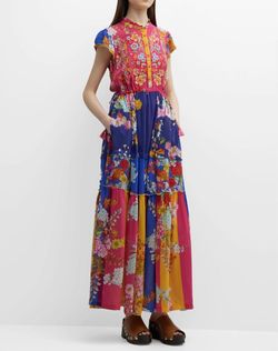 Style 1-2052517350-3236 Johnny Was Multicolor Size 4 Tall Height Pockets Free Shipping High Neck Floor Length Straight Dress on Queenly