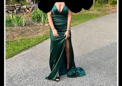 B. Darlin Green Size 2 Floor Length Plunge Jersey Side slit Dress on Queenly