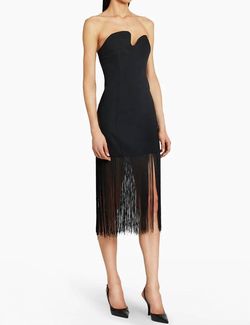 Style 1-2289901056-2901 Amanda Uprichard Black Size 8 Tall Height Strapless Fringe Cocktail Dress on Queenly