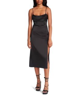 Style 1-2309731788-2901 STEVE MADDEN Black Size 8 Polyester Side Slit Satin Cocktail Dress on Queenly