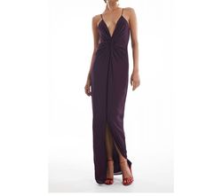 Style 1-236036928-2793 krisa Purple Size 12 Floor Length V Neck Tall Height Side slit Dress on Queenly