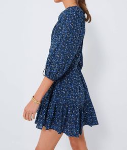 Style 1-2926445032-2696 APIECE APART Blue Size 12 Long Sleeve V Neck Floral Mini Cocktail Dress on Queenly