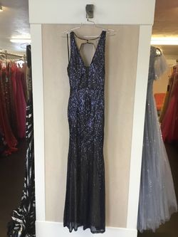 Style 1-2938431841-2696 minuet Blue Size 12 Sequined Floor Length Tall Height Straight Dress on Queenly